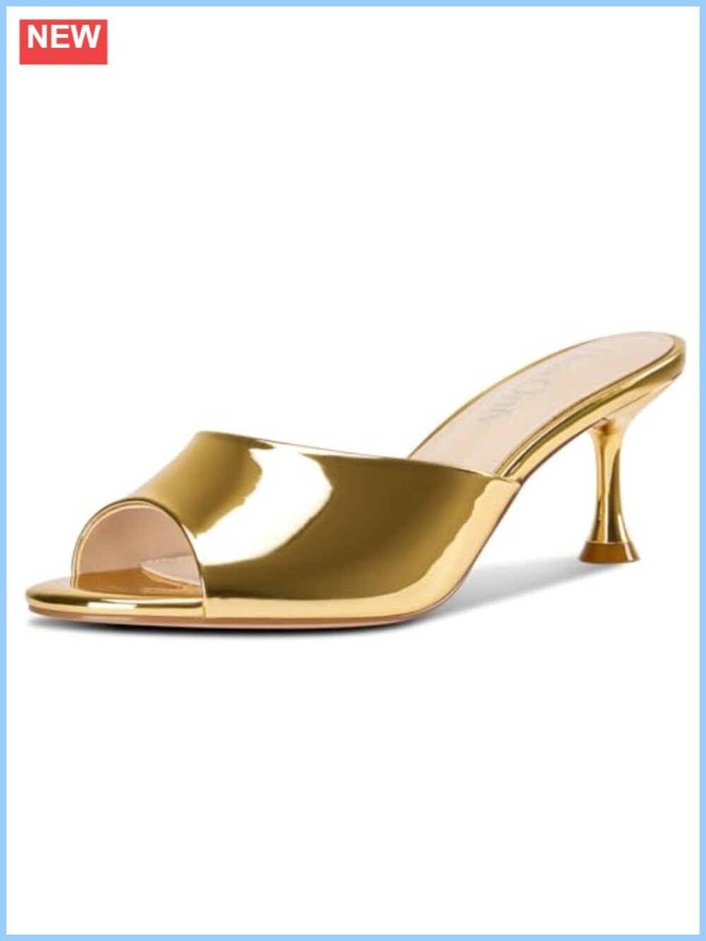 Open Toe Kitten Heel Sandals Slip-On Stiletto Mules Patent Leather Prom Shoes